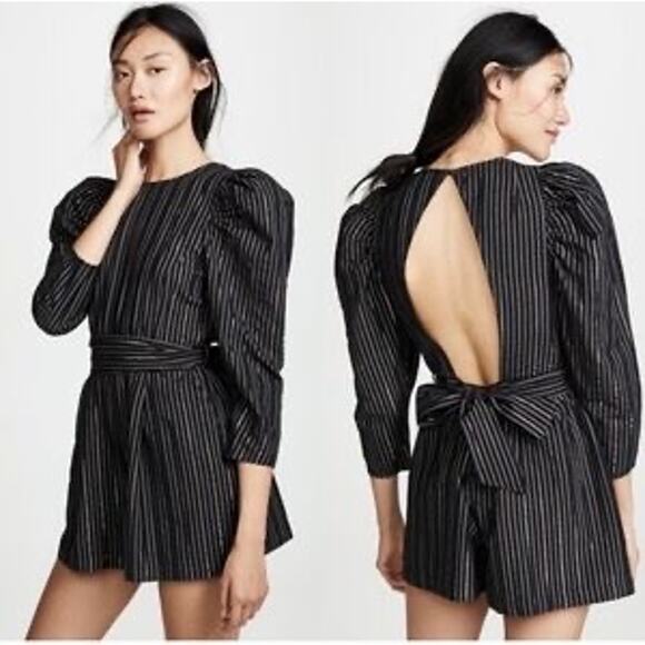 ULLA JOHNSON Vika Playsuit STRIPE LINEN OPEN BACK ROMPER size 4